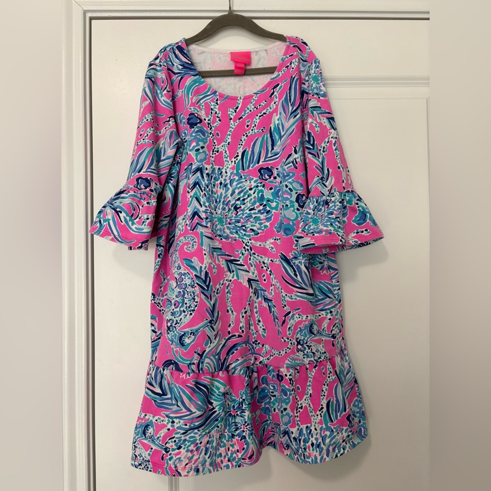 Lilly Pulitzer Girl’s X-Large 12-14 Sorrento Dress Pink and Blue